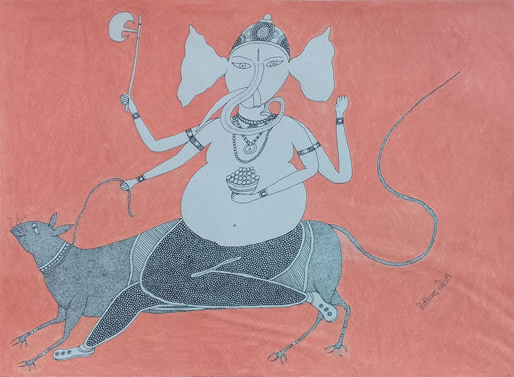 Lord Ganesha in Jogi Art by Govind Bhai Bharthri Thumbnail