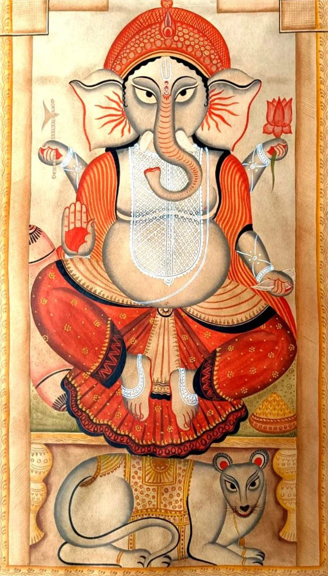 Lord Ganesha's Radiance:Kalighat Art by Bapi Chitrakar Thumbnail