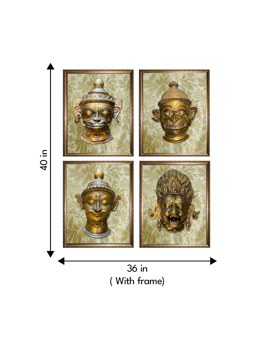 Lord Hanuman, Lord Shiva and Mahakala Bhairava in Brass masks with textile for sale