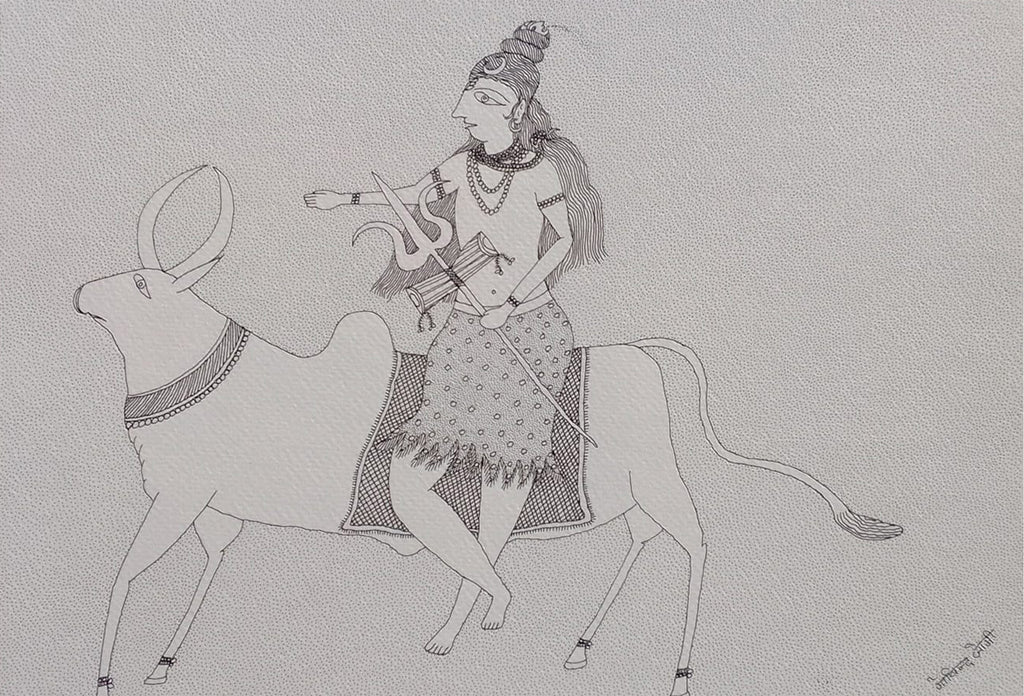 Buy Lord Shiva and Nandi in Jogi Art by Govind Bhai Bharthri