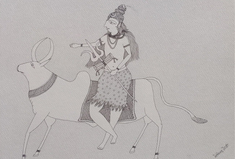 Buy Lord Shiva and Nandi in Jogi Art by Govind Bhai Bharthri