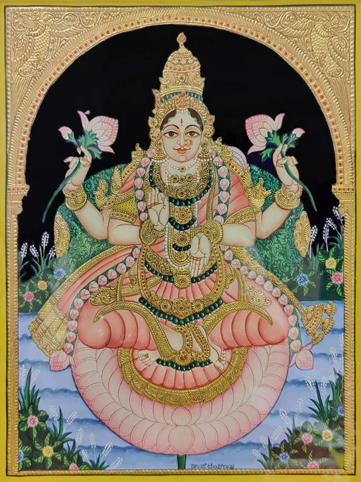 Lotus of Divine Grace: A Mysore Painting Tribute to Goddess Lakshmi by Dr. J Dundaraja Thumbnail