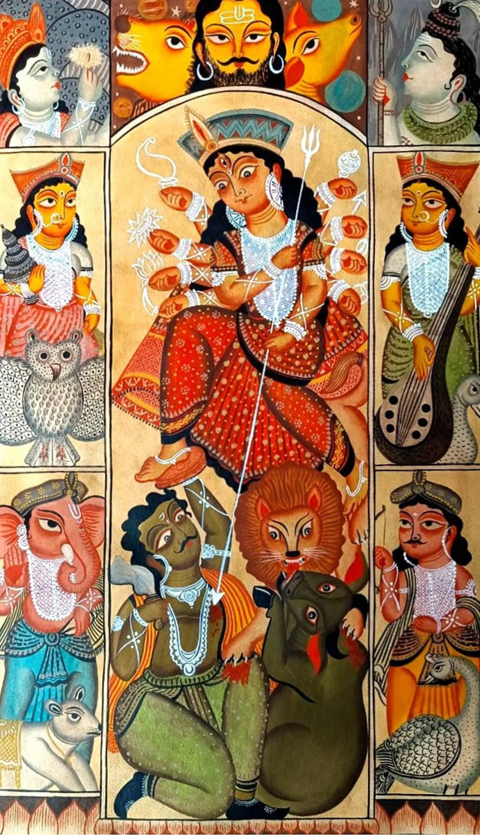 Mahishasura Mardini in Kalighat Art by Bapi Chitrakar Thumbnail