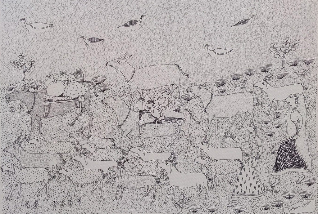 Buy Migration Scene in Jogi Art by Govind Bhai Bharthri