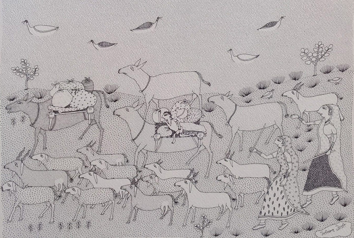 Migration Scene in Jogi Art by Govind Bhai Bharthri Thumbnail
