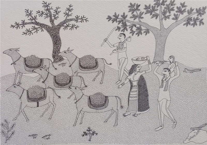 Buy Pastoral Scene in Jogi Art by Govind Bhai Bharthri