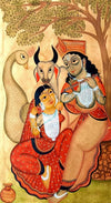 Buy Radha-Krishna's Sacred Shade in Kalighat Art by Bapi Chitrakar
