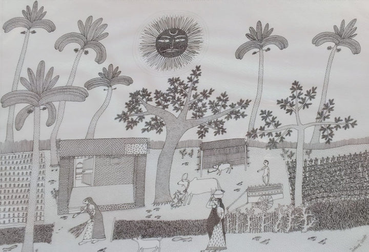 Rural scene in Jogi Art by Govind Bhai Bharthri Thumbnail