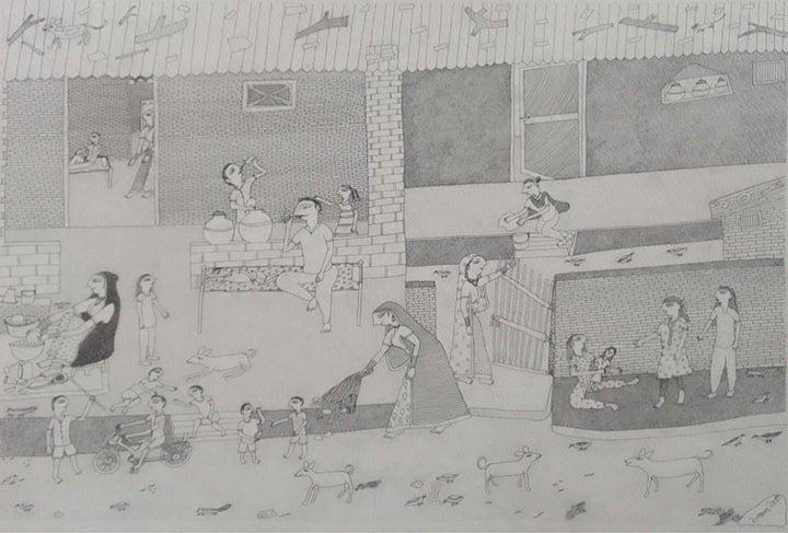 Rural Village Life in Jogi Art by Govind Bhai Bharthri Thumbnail