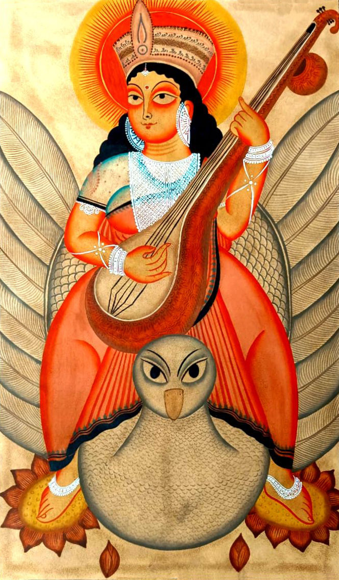 Saraswati's Grace: Kalighat Art by Bapi Chitrakar Thumbnail