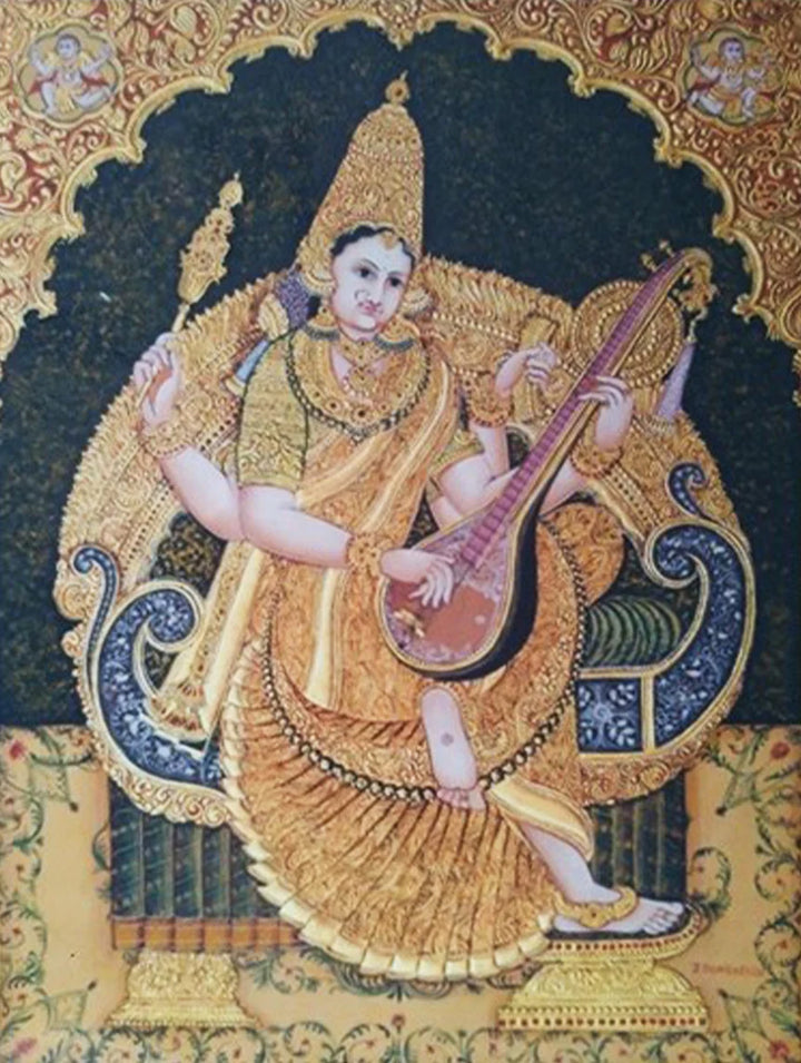 Saraswati's Serenity: Mysore Painting by Dr. J Dundaraja Thumbnail