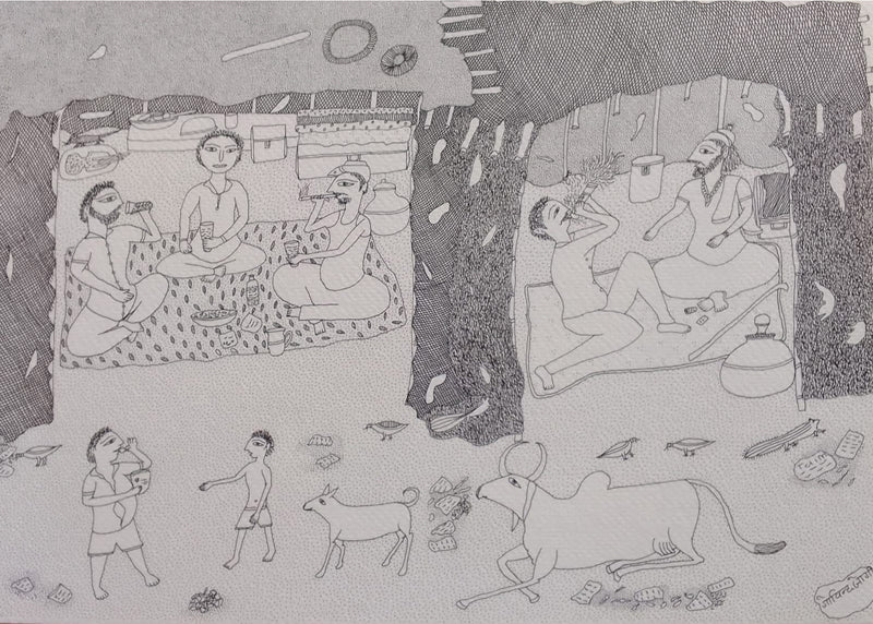 Buy Scene from Rural life in Jogi Art by Govind Bhai Bharthri
