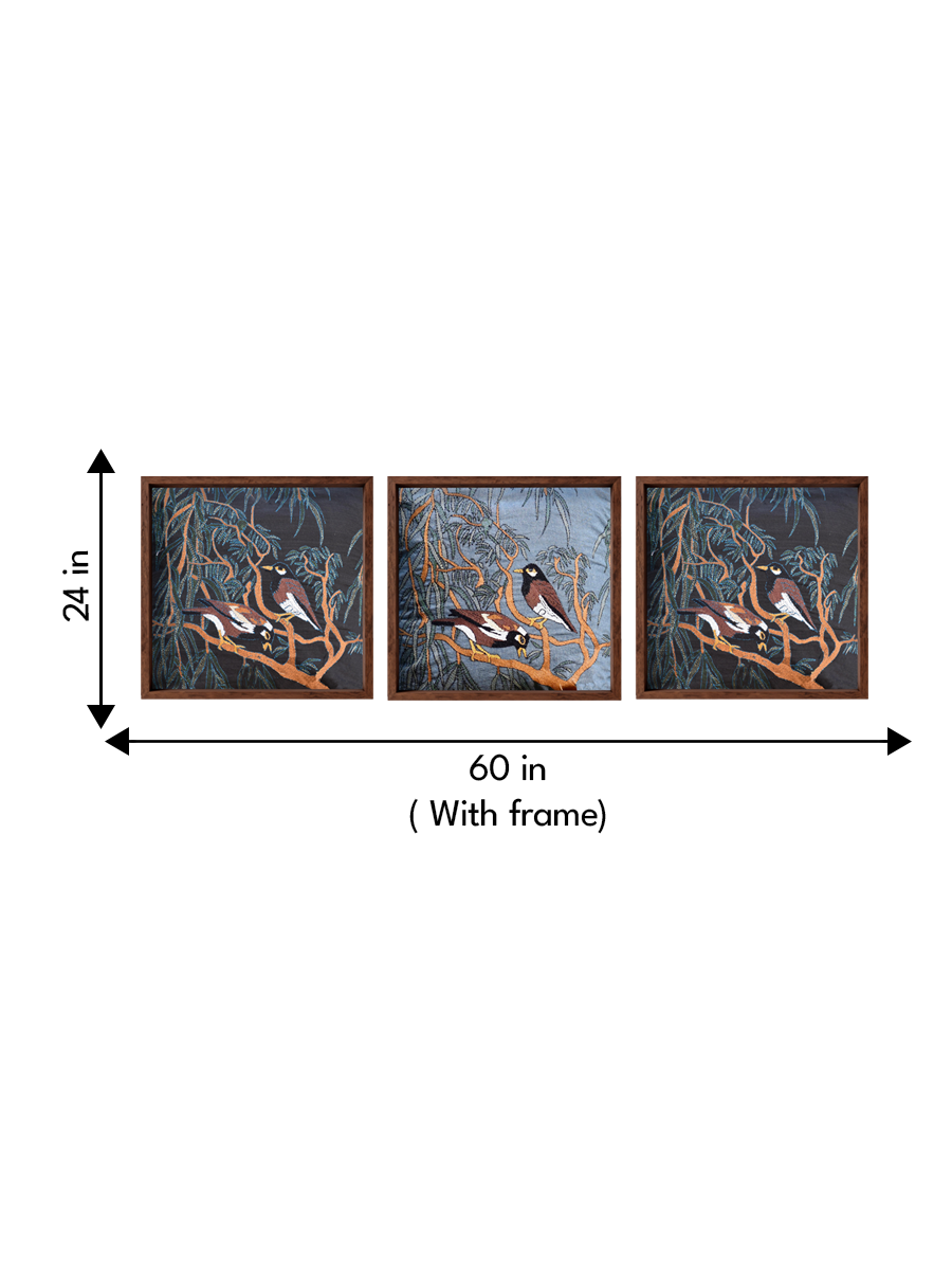 Sparrows in a majestic tree in Kantha artwork for sale
