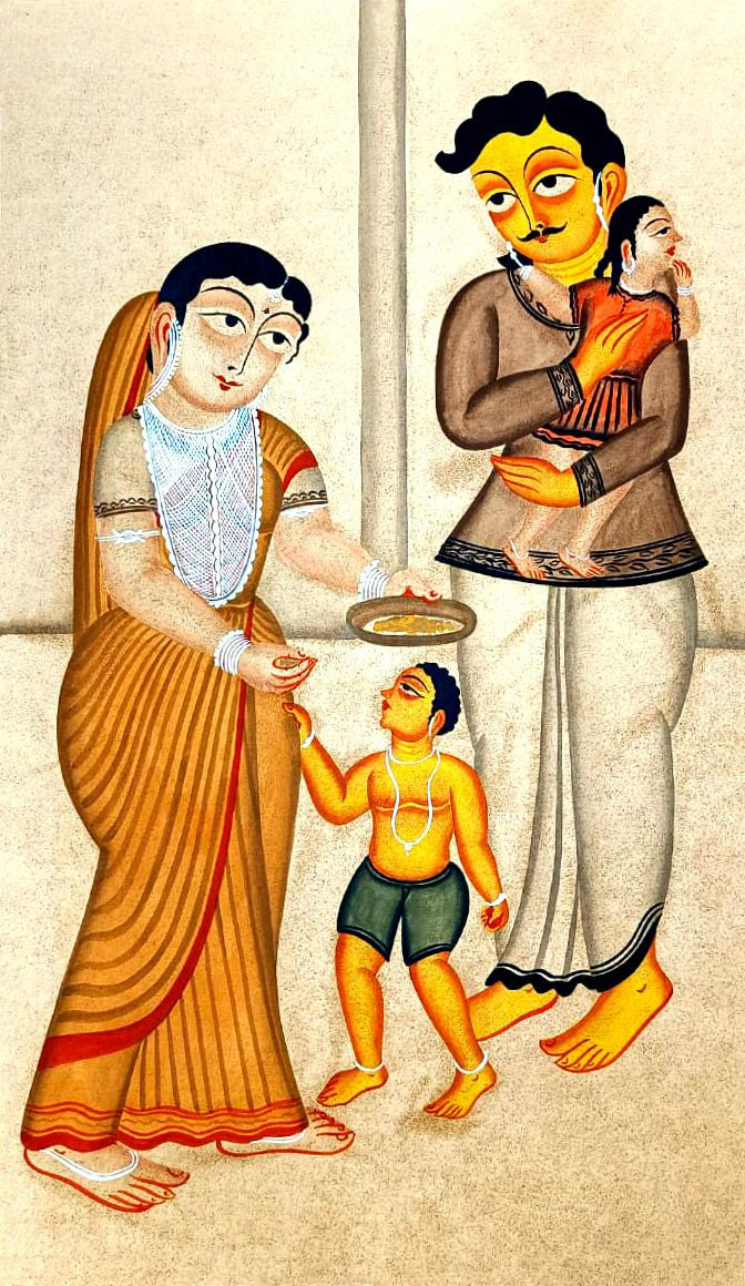 Buy The Bond of Family in Kalighat Art by Bapi Chitrakar