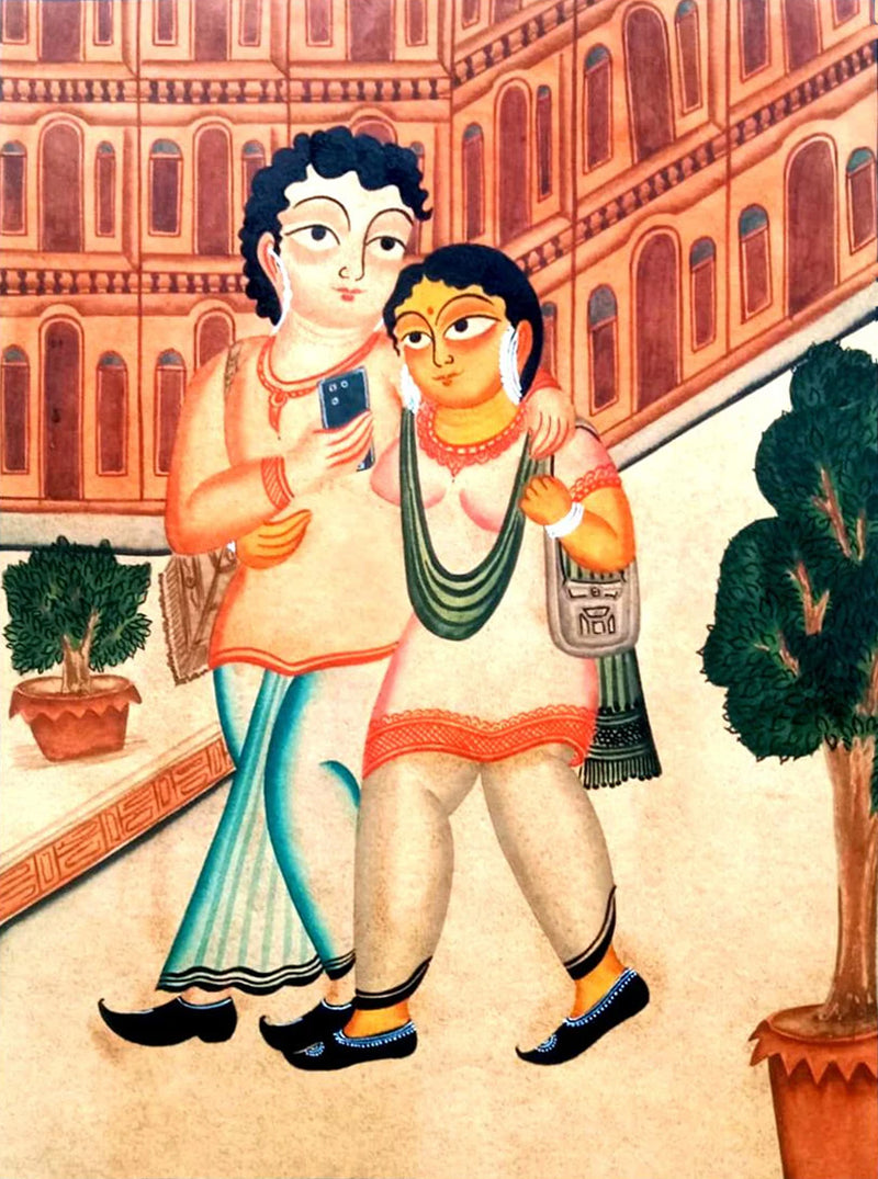 Buy The Moments of Togetherness in Kalighat Painting by Bapi Chitrakar