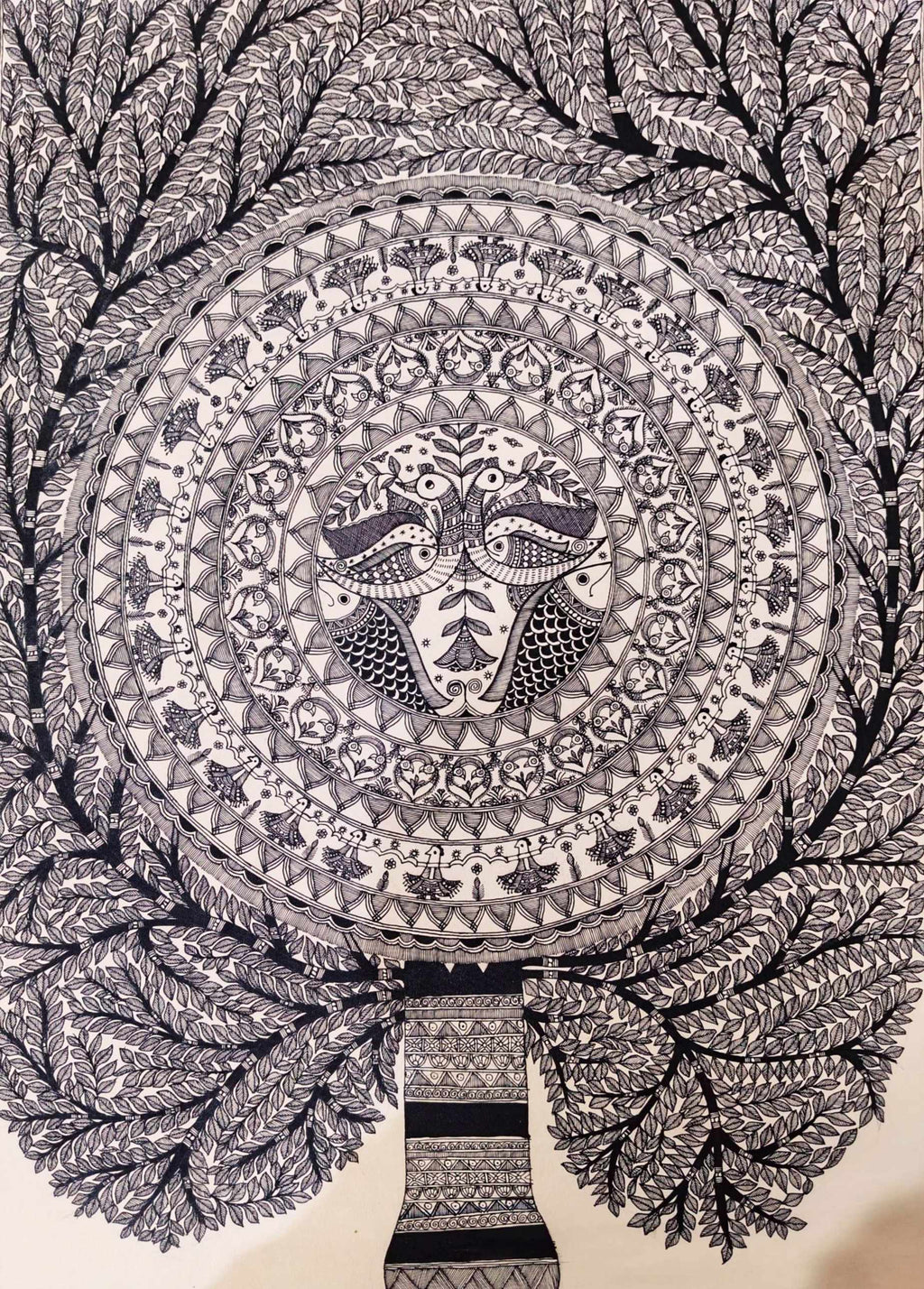 Buy Tree of Life with The Fusion of Godna Style In Madhubani by Ambika Devi
