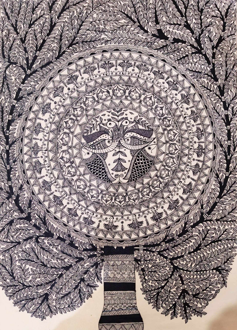 Buy Tree of Life with The Fusion of Godna Style In Madhubani by Ambika Devi