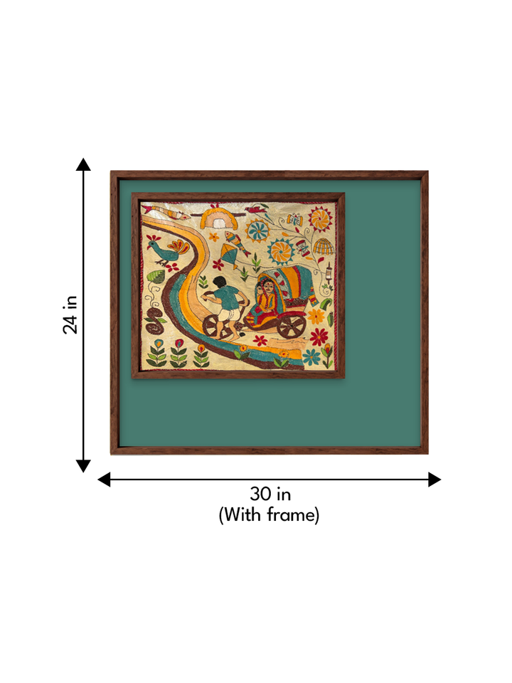 Village scene in Kantha by Ajija Sultana Thumbnail