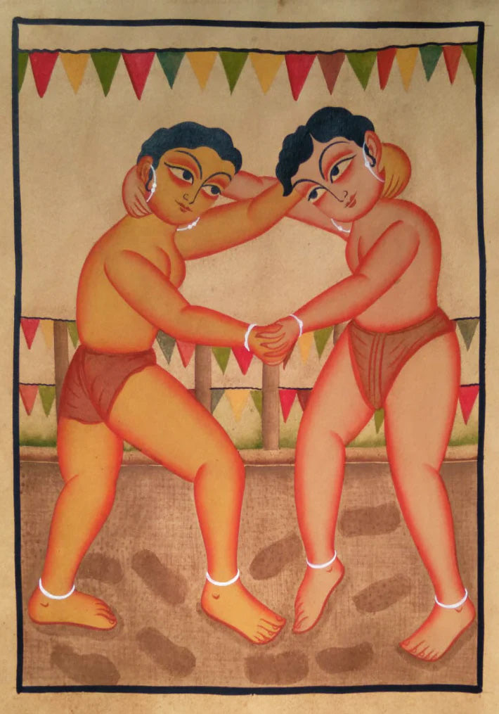 Wrestling Warriors : Kalighat Art by Bapi Chitrakar Thumbnail