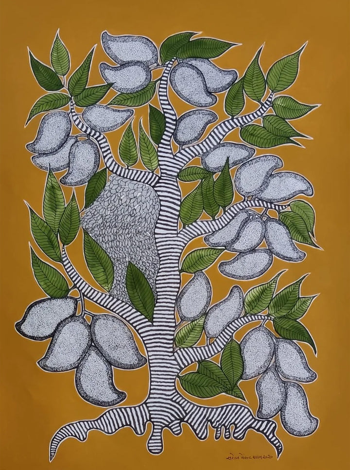 Mango Tree in Gond painting by Saroj Venkat Shyam Thumbnail