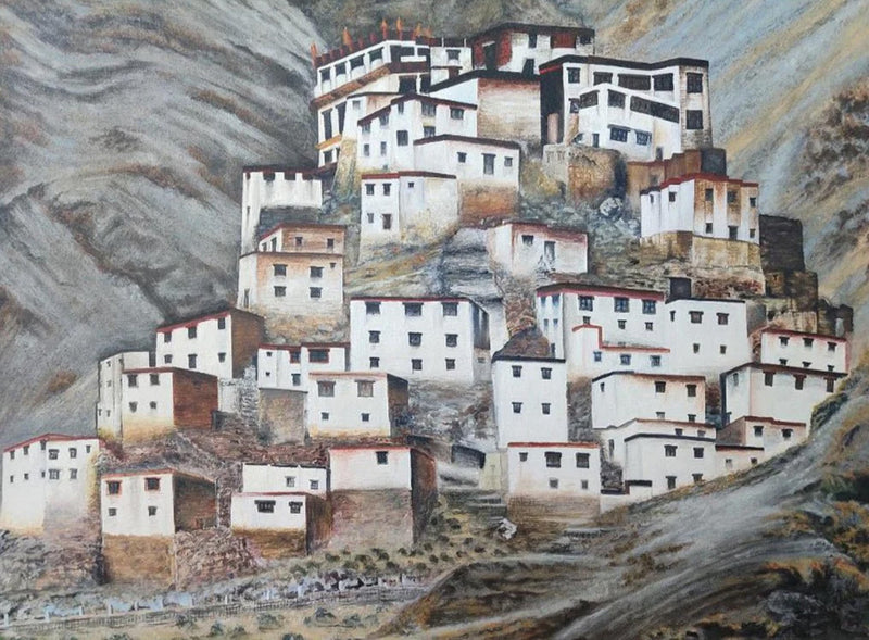Purchase Spiti Monastery: Thangka Painting by Krishna Tashi Palmo