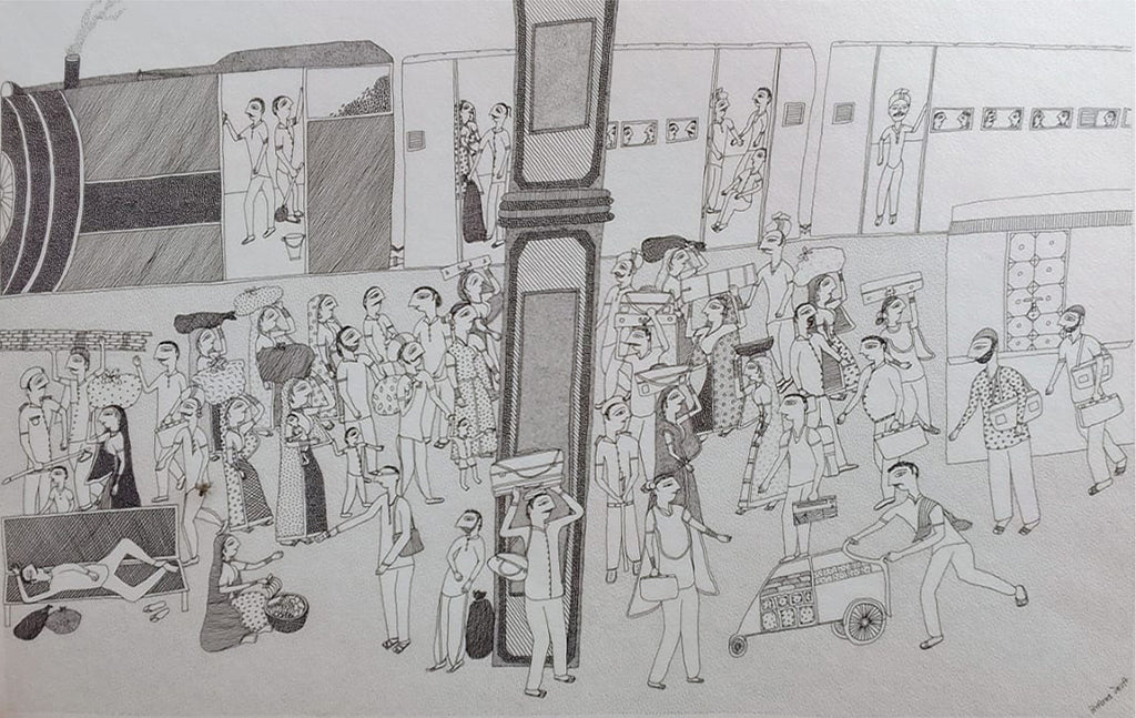 Buy Railway scenes in Jogi Art by Govind Bhai Bharthri