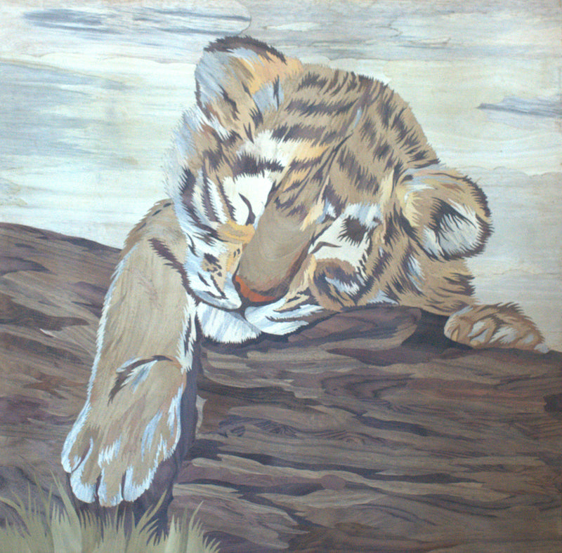 A Cub in Wood Inlay by Mohan Kumar