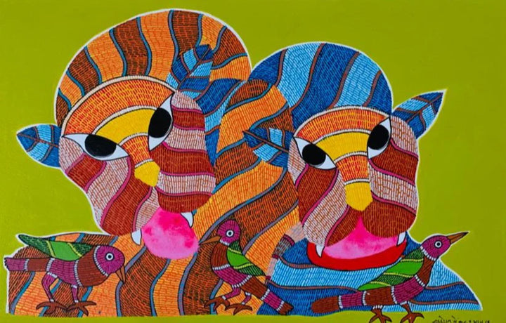 The Coloful Mosaic: Tiger In Gond Art by Saroj Venkat Shyam Thumbnail