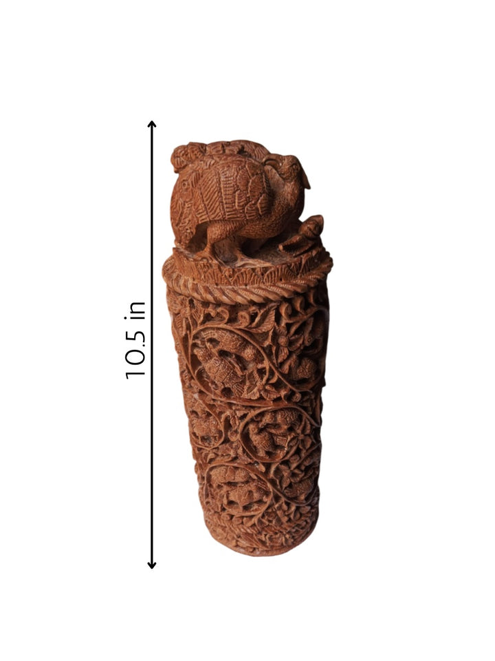 Bird On A Floral Stand in Wood Carving by Ajit Kumar Thumbnail