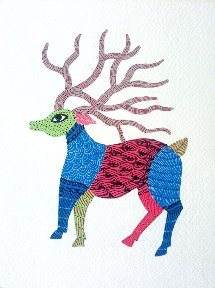 Deer in Gond by Kailash Pradhan Thumbnail