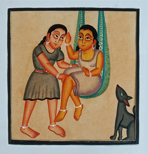 Order Girls and Their Dog in Kalighat by Bapi Chitrakar