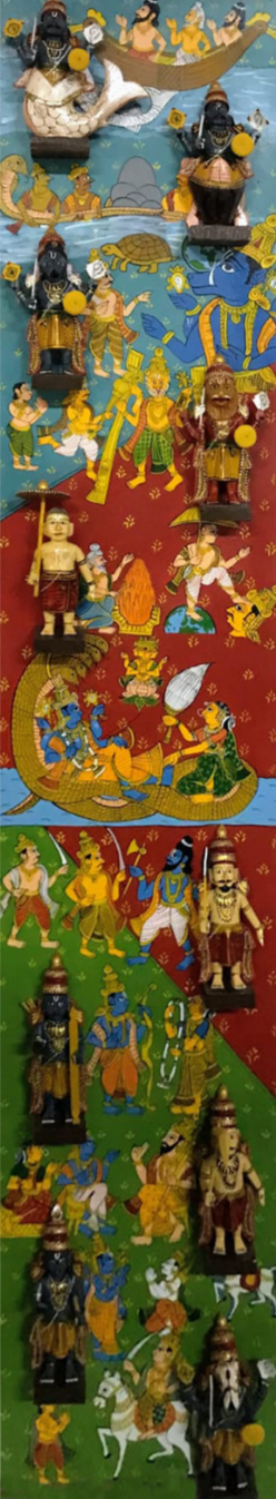 Lord Vishnu and his Dashavataras in Cheriyal Scroll Painting and Kondapally Art by Sravan Kumar Thumbnail
