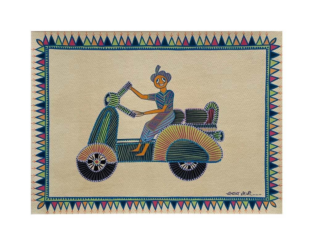 Scootty ride In Pithora art by Chanchal Soni for Sale
