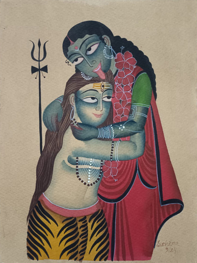 Shiv and Parvati in Kalighat by Anwar Chitrakar for sale