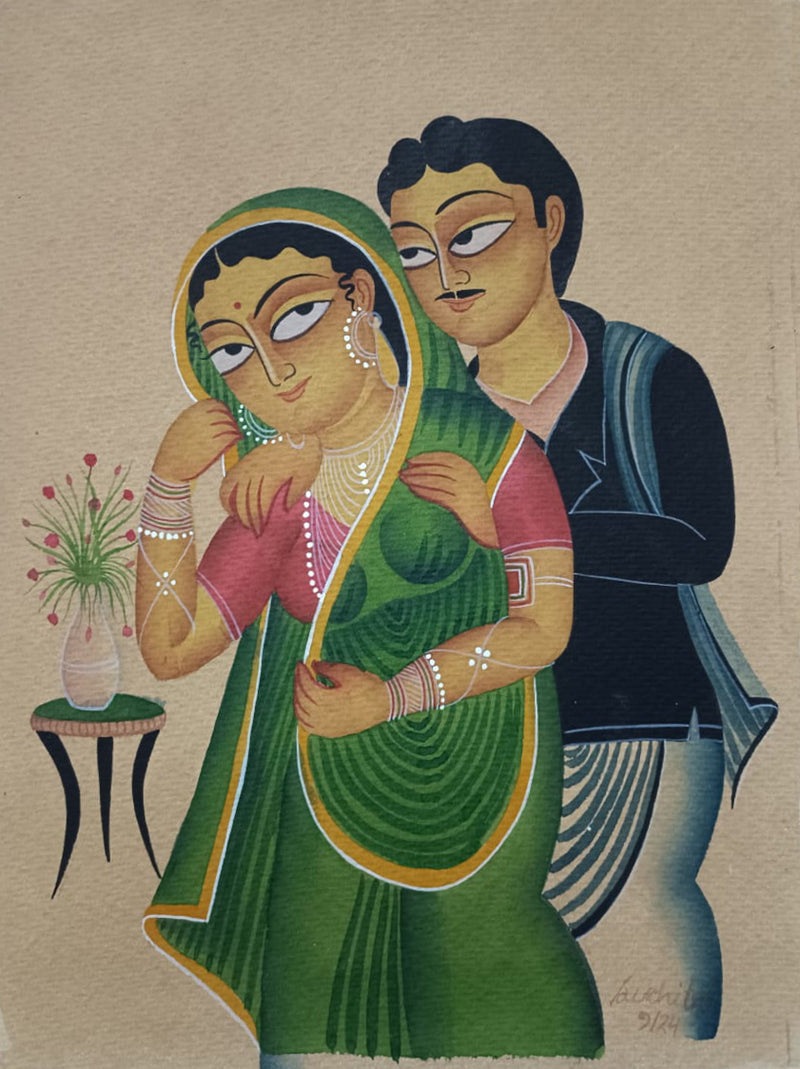 A man and a women In Kalighat by Anwar Chitrakar handmade artwork