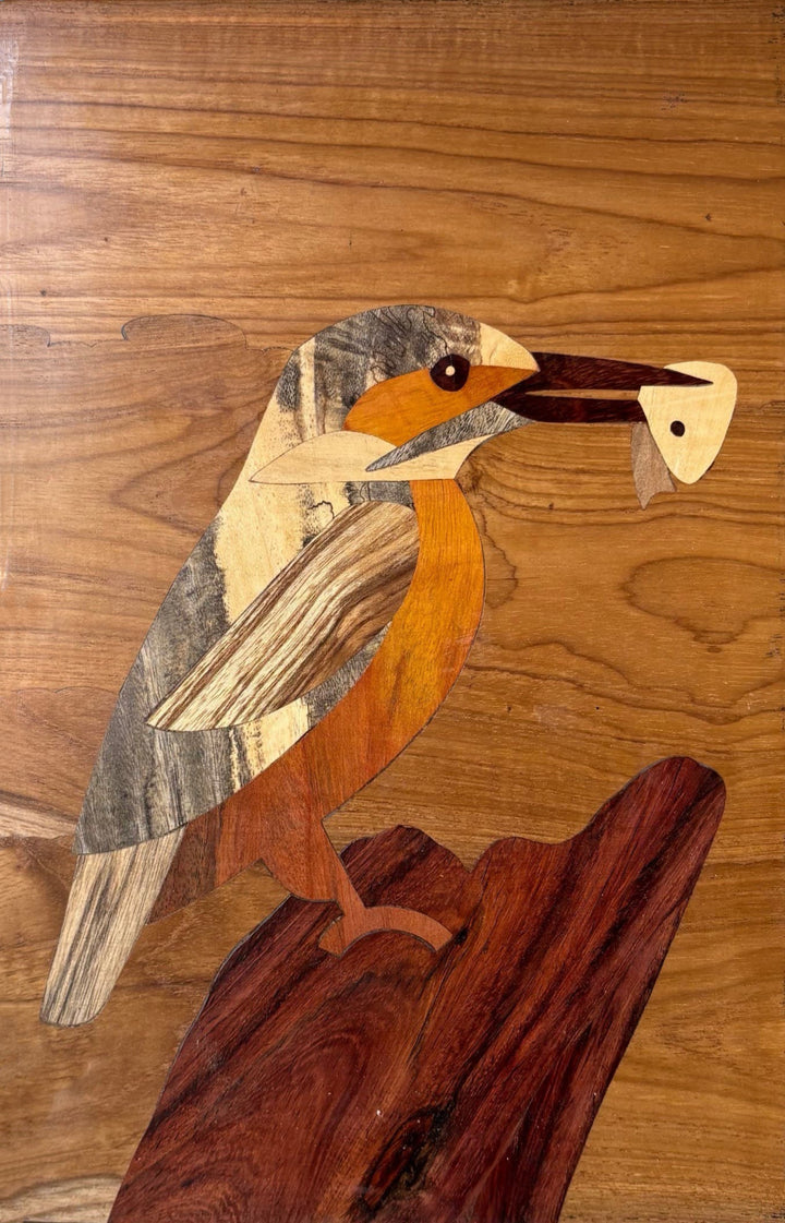 Kingfisher Bird In Wood Inlay by Mohan Kumar Thumbnail