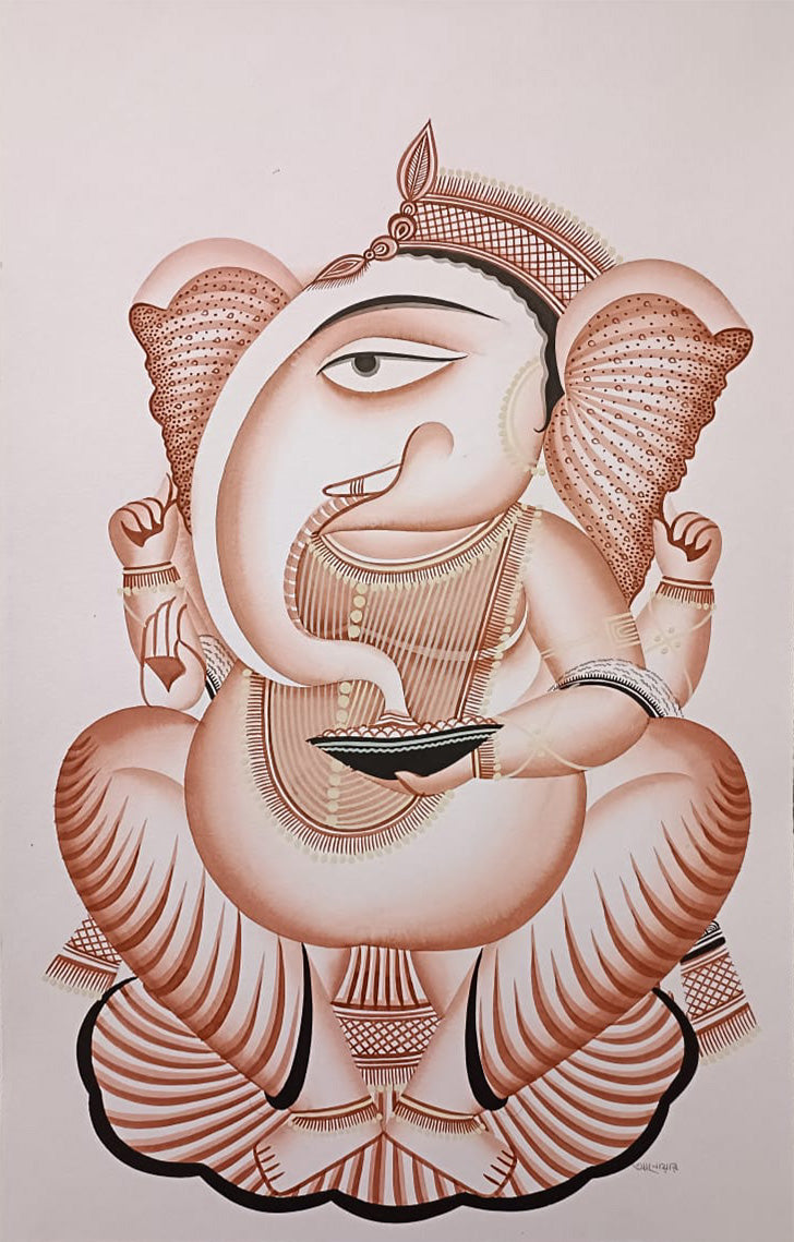 Lord Ganesha In Kalighat by Anwar Chitrakar art
