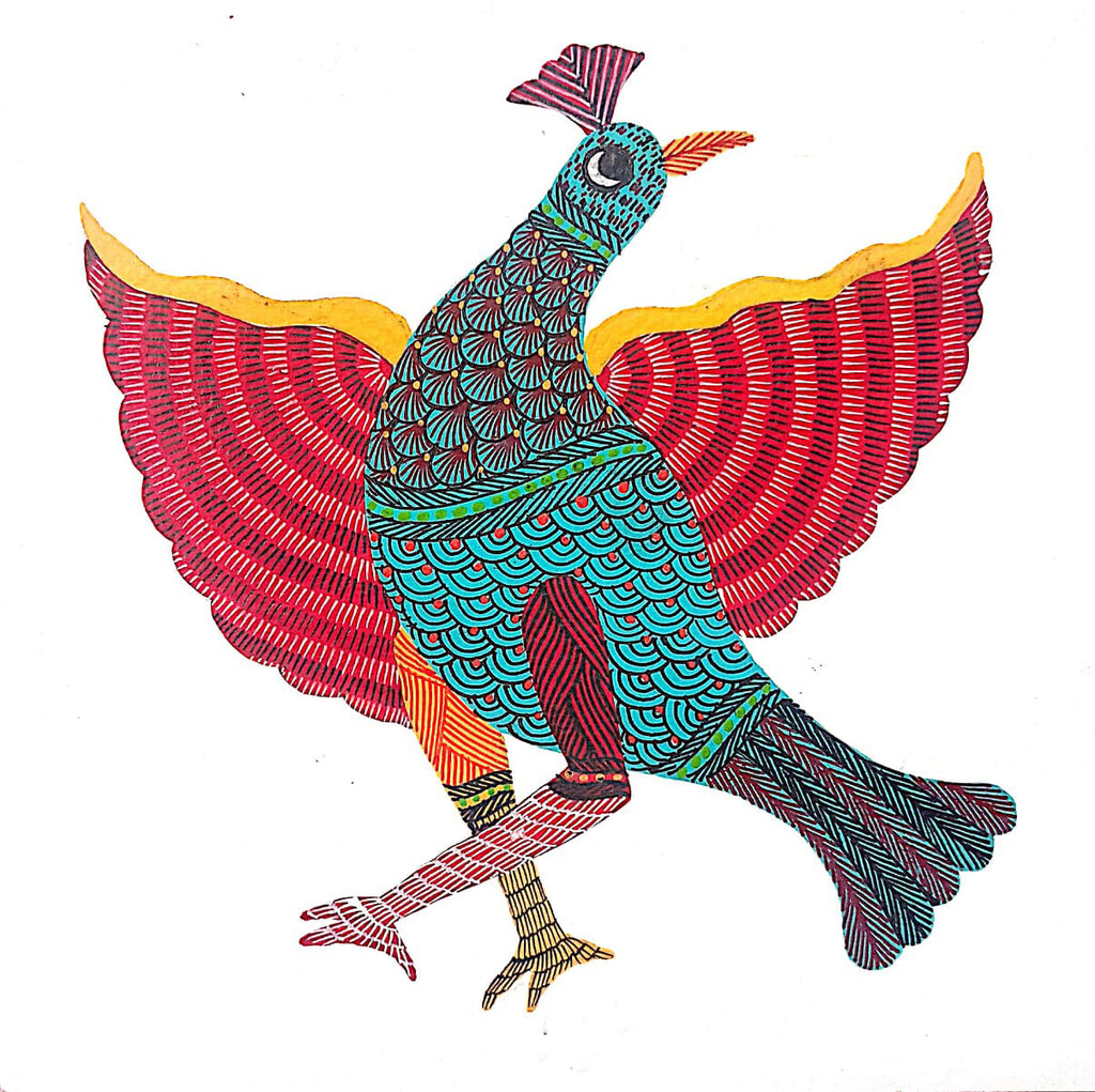 Peacock in Gond by Kailash Pradhan artwork