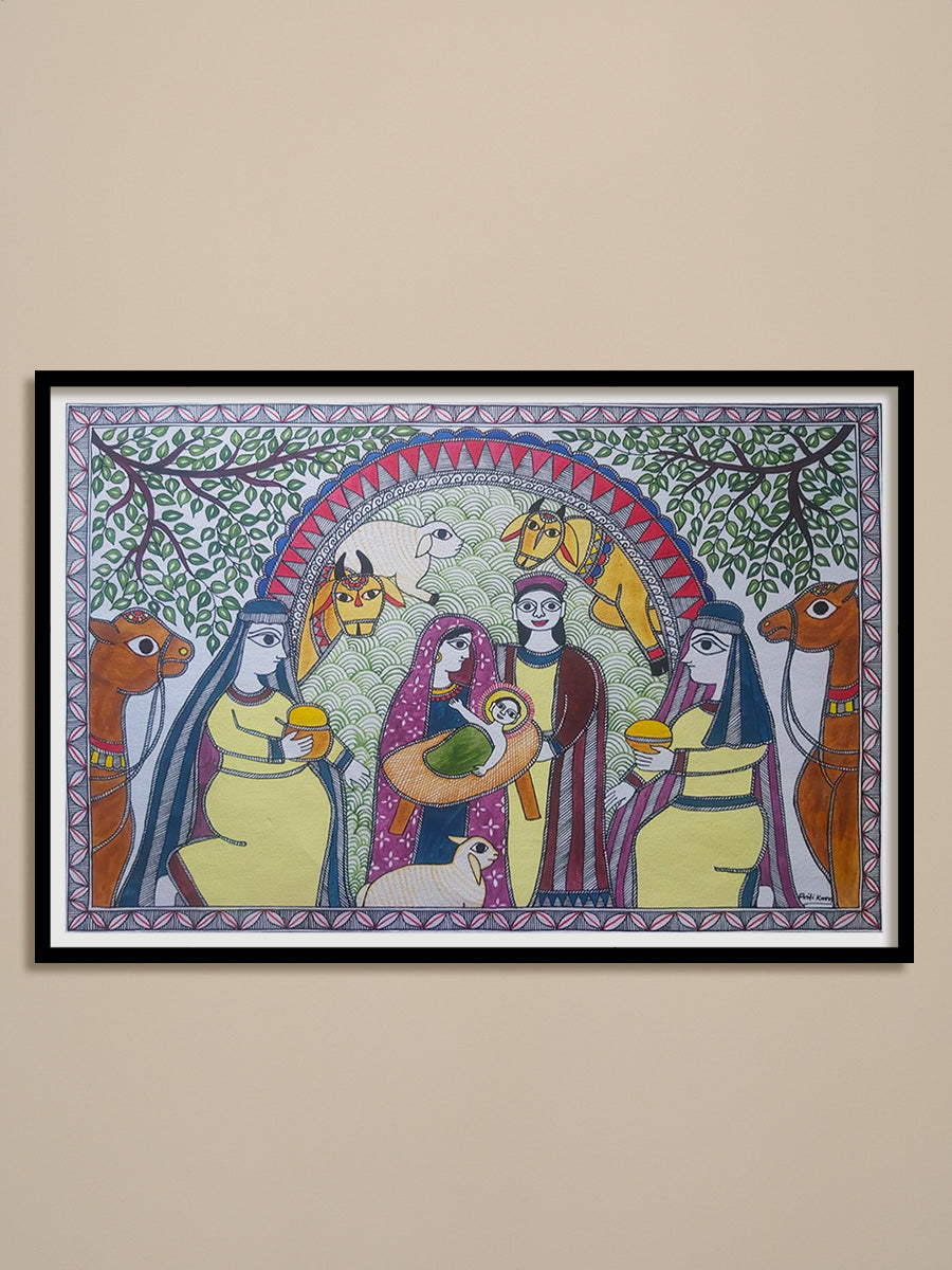 Mother Mary and Jesus in Madhubani painting by Priti Karn for Sale