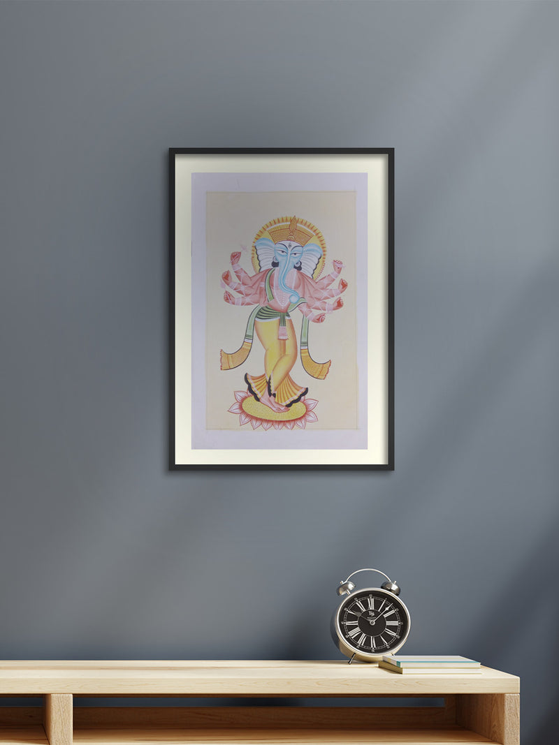Elevate your home decor with the timeless elegance of 'The Poetic Lord Ganesh' Kalighat painting tradition from Mystic Reflections - shop now and bring artistry into your space!
