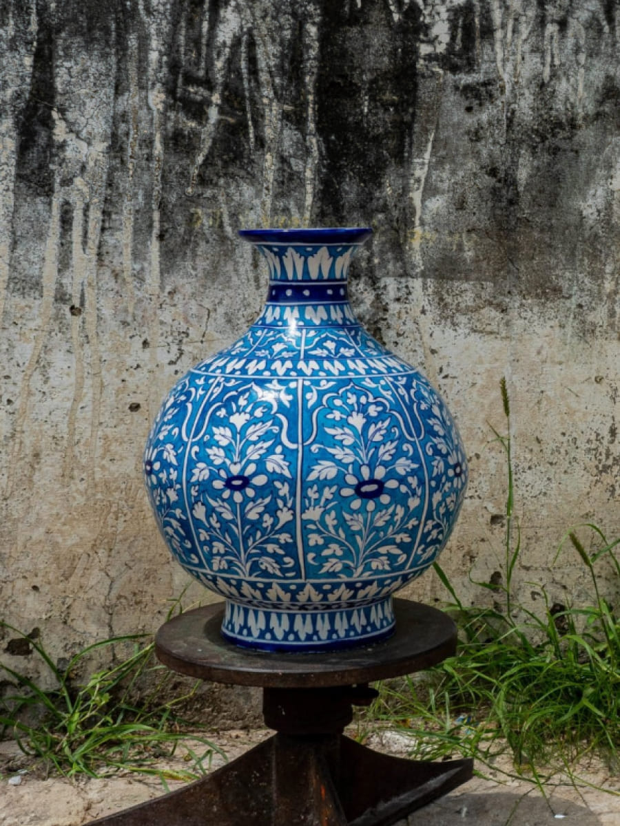 Azure Serenity: The Enchanting Pot of Tranquil Beauty, Blue Pottery By Gopal Saini for sale