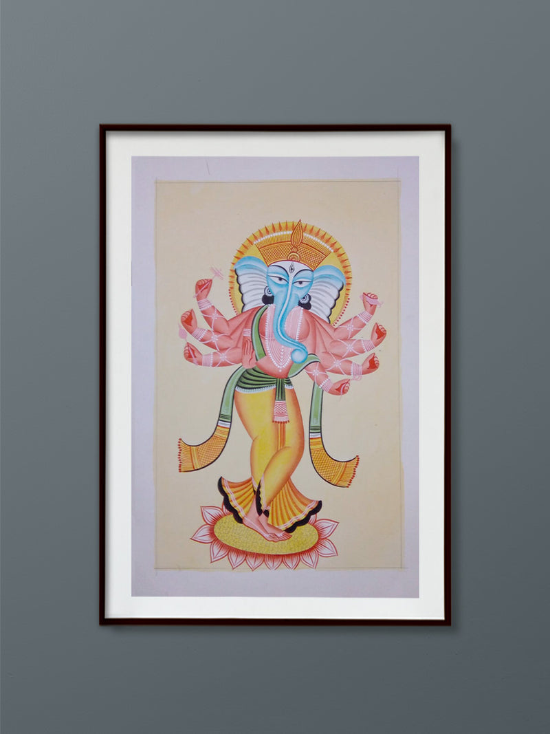 Discover the enchanting world of Mystic Reflections with 'The Poetic Lord Ganesh' Kalighat painting tradition, available for purchase now!