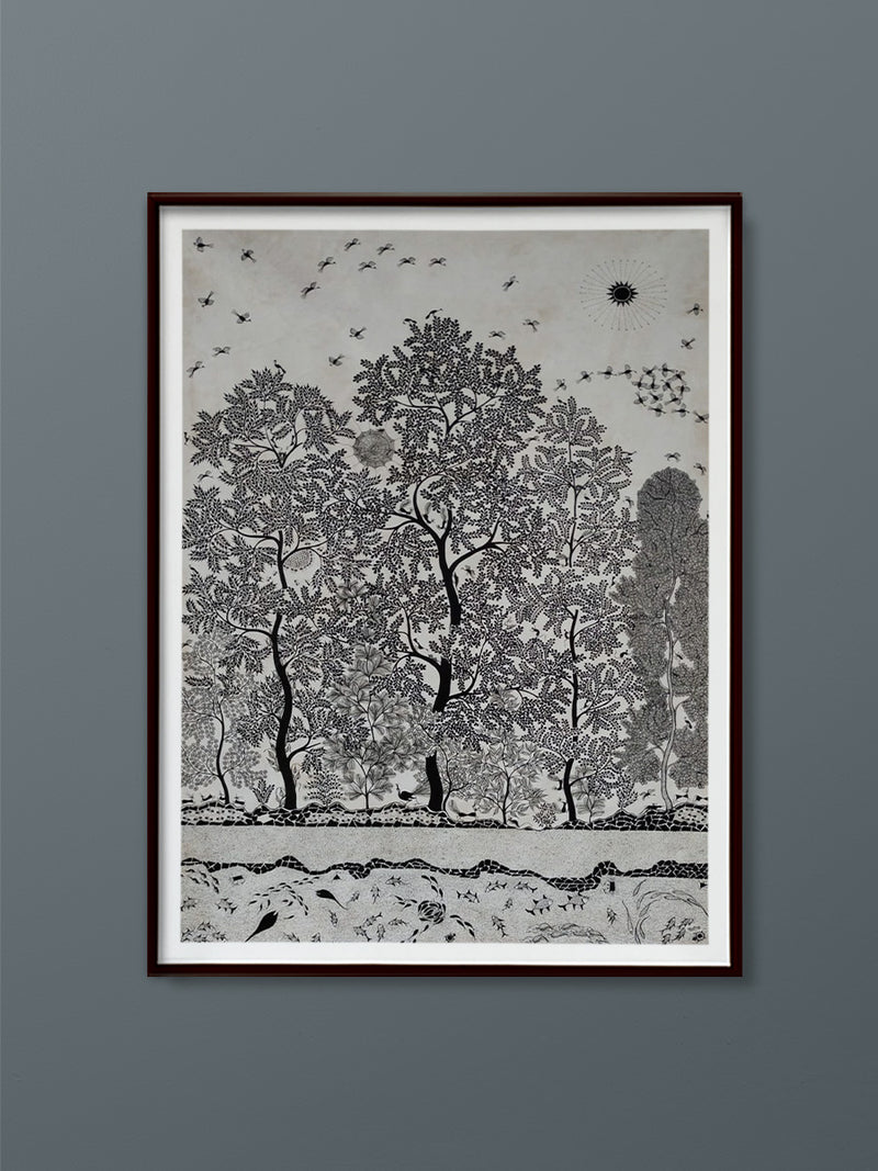 Roots of Harmony: A Warli Tribute to Nature's Tapestry painting by Dilip Rama Bahotha for sale 