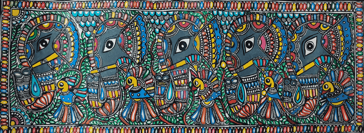 Elephant & Birds in Madhubani by Ambika Devi Thumbnail