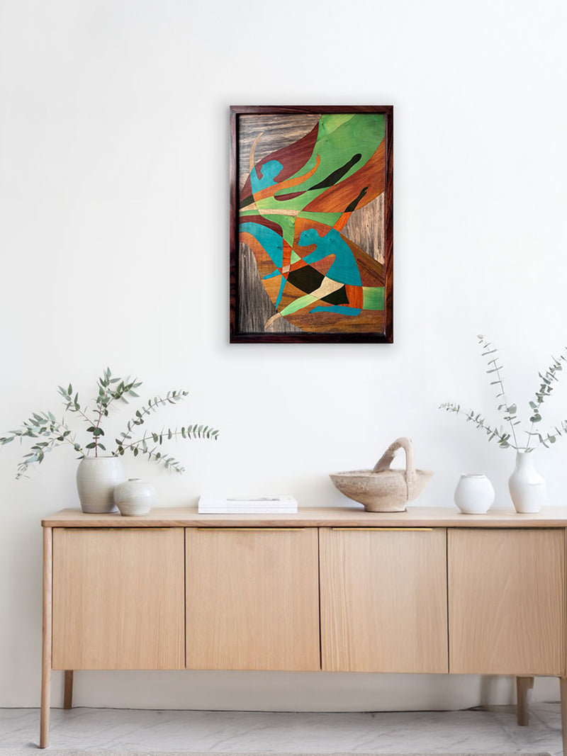 2 womens Dancing in Wood Inlay by Mohan Kumar for Sale