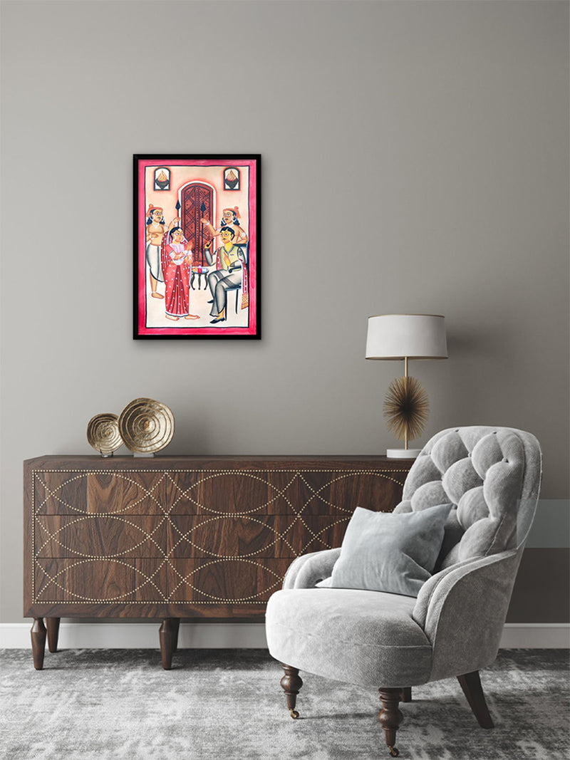 Aristocratic Babu and Biwi In Kalighat by Hasir Chitrakar for Sale