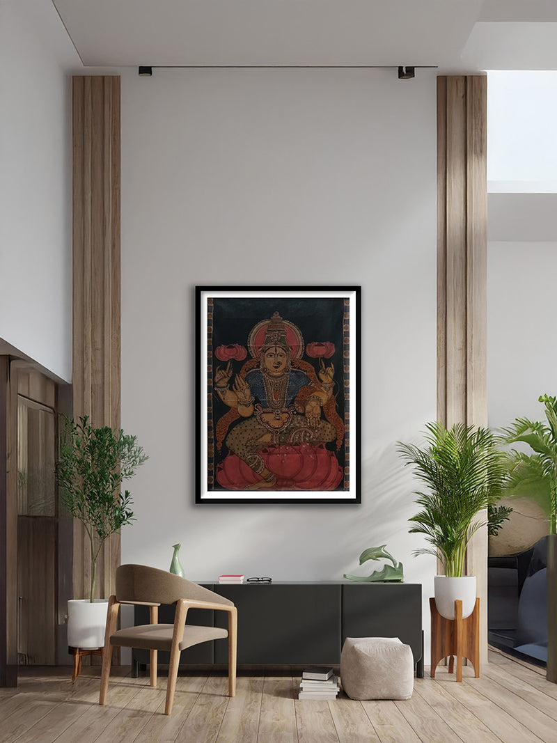 Goddess Lakshmi in kalamkari by Kanukurthi Guna Sekhar Sai Painting for Sale
