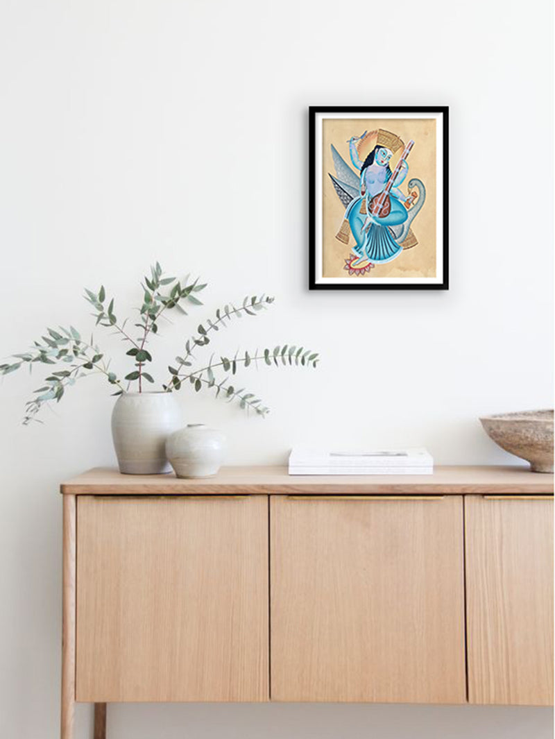 Purchase Maa Saraswathi with a Swan In Kalighat by Hasir Chitrakar