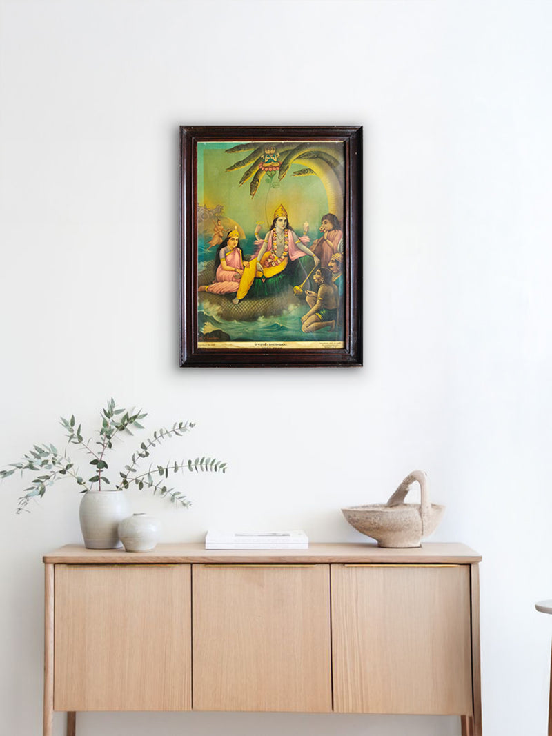 Sheshashayi Vishnu in Oleograph by R.G. Chonker For Sale