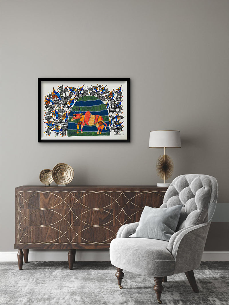 Purchase Shiv and Nandi – Gond Art by Saroj Venkat Shyam